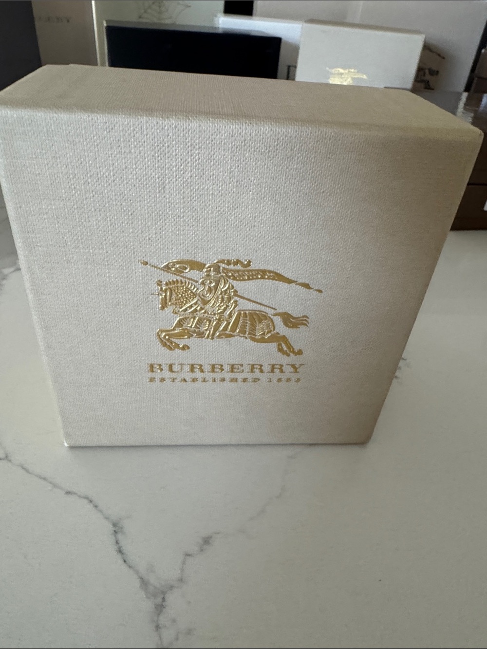 Burberry Cream Box with Gold Foil Equestrian Logo